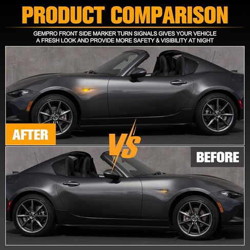 Gempro Sequential Amber LED Side Marker Lights Turn Signal Lamps for 2016-2023 Mazda MX-5 Miata, 2009-2012 Mazda RX-8, 2017-2020 Fiat 124 Spider Smoke Len, 2PCS in Kuwait