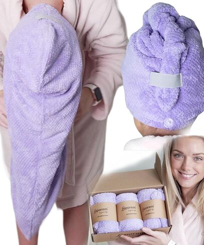 Leporem ضخمة (30 بوصة × 11 بوصة) 3 عبوات من المناشف المصنوعة من الألياف الدقيقة للشعر - منشفة شعر سريعة الجفاف وذات قدرة على الامتصاص للشعر المجعد والطويل والسميك، وأغطية للشعر للنساء والرجال والأطفال (الكوبية الأرجوانية الغنية) in Kuwait