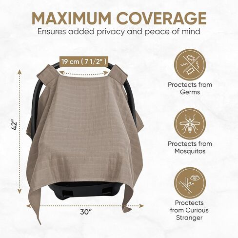 MOZAH Baby Car Seat Cover, Versatile Nursing Cover, Infant Car Seat Protector, Breathable Organic Cotton Muslin, Essential Newborn and Nursery Must-Haves, Unisex, Blue Mirage in Saudi Arabia