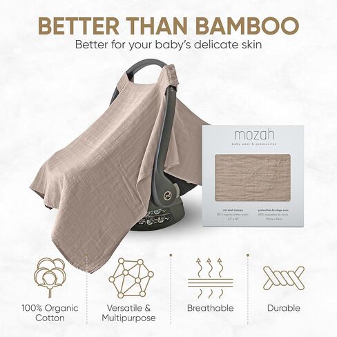 MOZAH Baby Car Seat Cover, Versatile Nursing Cover, Infant Car Seat Protector, Breathable Organic Cotton Muslin, Essential Newborn and Nursery Must-Haves, Unisex, Blue Mirage in Saudi Arabia