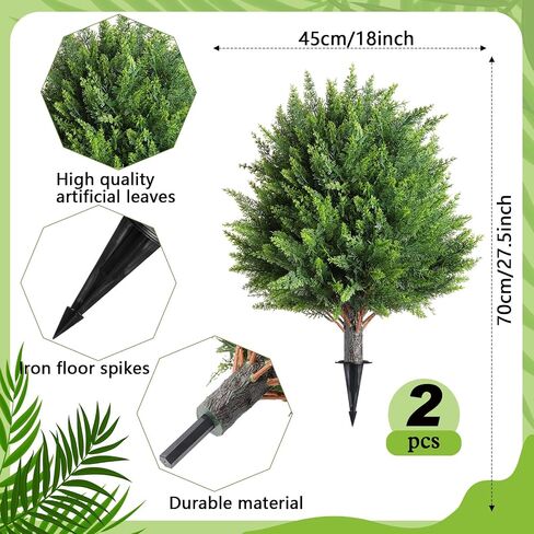 2 Pcs Artificial Cedar Topiary Bush 25" Tree UV Resistant with Spike Easy to Push in The Ground Artificial Cedar Topiary Tree Shrubs Fake Plants for Indoor Outdoor Home Garden in Saudi Arabia