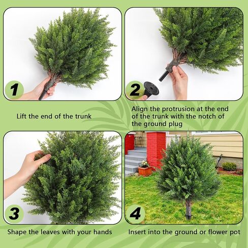 2 Pcs Artificial Cedar Topiary Bush 25" Tree UV Resistant with Spike Easy to Push in The Ground Artificial Cedar Topiary Tree Shrubs Fake Plants for Indoor Outdoor Home Garden in Saudi Arabia