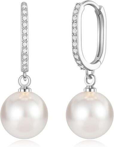 أقراط اللؤلؤ الذهبية من Awinesn للنساء والفتيات 14 قيراط أقراط لؤلؤية مطلية بالذهب الحقيقي أقراط ذهبية زركونيا مكعبة أنيقة للنساء لوصيفات العروس in Kuwait