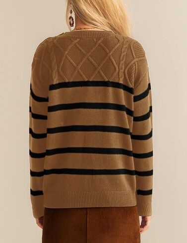 GRACE KARIN Women's 2024 Fall Winter Striped Sweater Oversized Crew Neck Cable Knit Sweater Button Shoulder Pullover Tops in Saudi Arabia