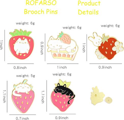 5 قطع دبوس مجموعات مع الفراولة الحيوان المينا بروش دبابيس الكرتون الأرنب القط للفتيات الأطفال هدية التلبيب دبابيس ملحق لحقائب الظهر شارات القبعات أكياس in Kuwait