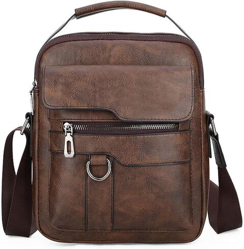 Small Crossbody Bag, Mens Shoulder Bag, Vintage PU leather Office Business Bag for Men, Handbag Purse Zipper in Saudi Arabia