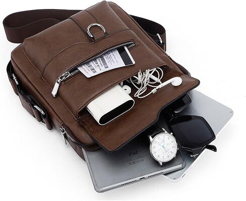 Small Crossbody Bag, Mens Shoulder Bag, Vintage PU leather Office Business Bag for Men, Handbag Purse Zipper in Saudi Arabia