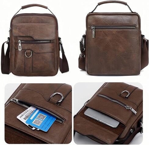 Small Crossbody Bag, Mens Shoulder Bag, Vintage PU leather Office Business Bag for Men, Handbag Purse Zipper in Saudi Arabia