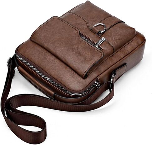 Small Crossbody Bag, Mens Shoulder Bag, Vintage PU leather Office Business Bag for Men, Handbag Purse Zipper in Saudi Arabia