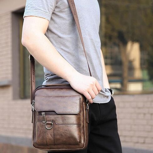 Small Crossbody Bag, Mens Shoulder Bag, Vintage PU leather Office Business Bag for Men, Handbag Purse Zipper in Saudi Arabia