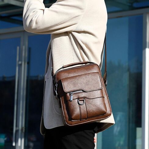 Small Crossbody Bag, Mens Shoulder Bag, Vintage PU leather Office Business Bag for Men, Handbag Purse Zipper in Saudi Arabia