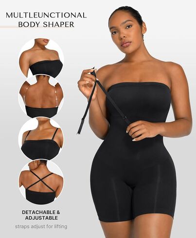 SHAPELLX Women's Shapewear Bodysuits Tummy Control Butt Lifter Body Shaper Strapless Seamless Mid Thigh Jumpsuit Tops in Saudi Arabia
