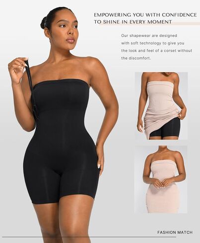 SHAPELLX Women's Shapewear Bodysuits Tummy Control Butt Lifter Body Shaper Strapless Seamless Mid Thigh Jumpsuit Tops in Saudi Arabia