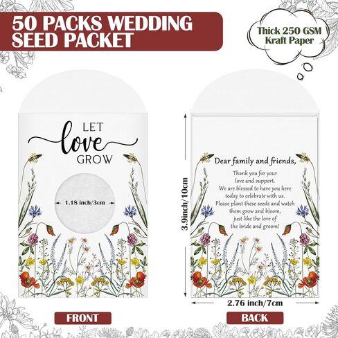 Fumete 25 Pcs Let Love Grow Seed Packets Wedding Favor for Guests Bulk Envelope Kraft Bag with Window Flower Resealable Seed Storage Packets for Wedding Party Favors Bridal Shower in Kuwait