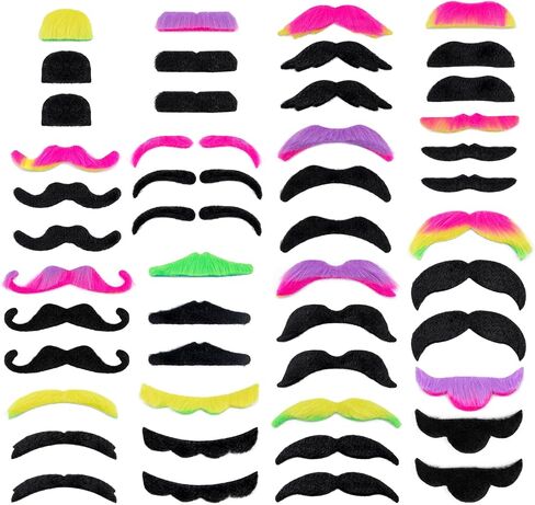 48 Pcs Fake Mustaches, Self Adhesive Fake Beard, Novelty Hairy Beard, Costume Facial Hair for Halloween Party in Saudi Arabia
