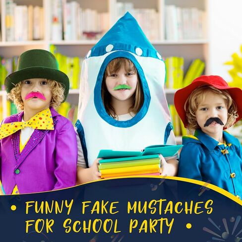 48 Pcs Fake Mustaches, Self Adhesive Fake Beard, Novelty Hairy Beard, Costume Facial Hair for Halloween Party in Saudi Arabia