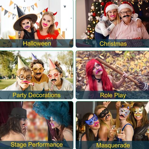 48 Pcs Fake Mustaches, Self Adhesive Fake Beard, Novelty Hairy Beard, Costume Facial Hair for Halloween Party in Saudi Arabia