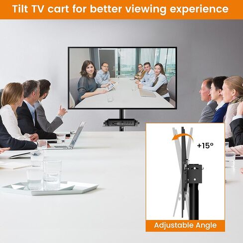 حامل تلفزيون دوار لشاشات تلفزيون LCD مسطحة/منحنية مقاس 26-55 بوصة، وحامل تلفزيون متنقل مع عجلات ورف للوسائط. عربة تلفزيون بزاوية قابلة للتعديل مع عجلات قابلة للقفل، بحد أقصى 400 × 400 مم in Kuwait