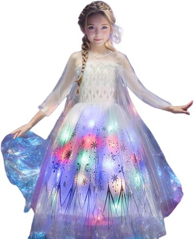 Light Up Princess Dress for Girls,Elsa White Costume Kids with Led Dress Up for Carnival Cosplay Halloween Christmas in Saudi Arabia