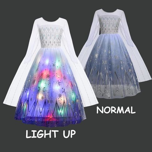 Light Up Princess Dress for Girls,Elsa White Costume Kids with Led Dress Up for Carnival Cosplay Halloween Christmas in Saudi Arabia