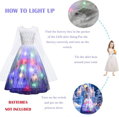 Light Up Princess Dress for Girls,Elsa White Costume Kids with Led Dress Up for Carnival Cosplay Halloween Christmas in Saudi Arabia