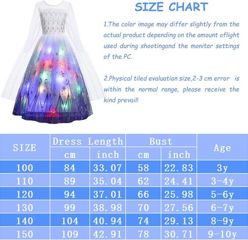 Light Up Princess Dress for Girls,Elsa White Costume Kids with Led Dress Up for Carnival Cosplay Halloween Christmas in Saudi Arabia
