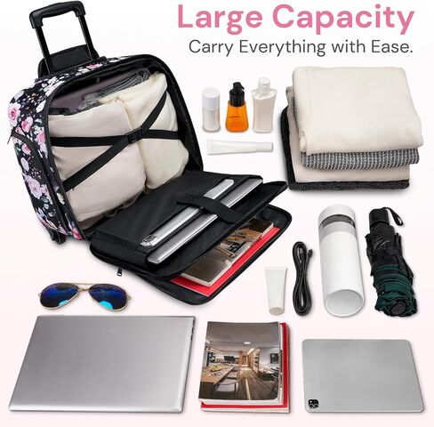 حقيبة كمبيوتر محمول دوارة للنساء من YOREPEK، حقيبة دوارة مقاس 15.6 بوصة مع 4 عجلات دوارة ومقبض تلسكوبي، حقيبة كمبيوتر محمول دوارة مقاومة للماء للعمل/السفر/الأعمال، زهرية in Kuwait