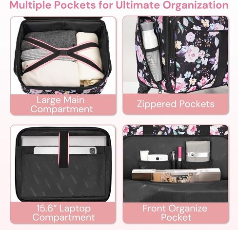 حقيبة كمبيوتر محمول دوارة للنساء من YOREPEK، حقيبة دوارة مقاس 15.6 بوصة مع 4 عجلات دوارة ومقبض تلسكوبي، حقيبة كمبيوتر محمول دوارة مقاومة للماء للعمل/السفر/الأعمال، زهرية in Kuwait