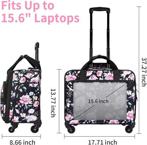 حقيبة كمبيوتر محمول دوارة للنساء من YOREPEK، حقيبة دوارة مقاس 15.6 بوصة مع 4 عجلات دوارة ومقبض تلسكوبي، حقيبة كمبيوتر محمول دوارة مقاومة للماء للعمل/السفر/الأعمال، زهرية in Kuwait