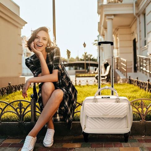 Rolling Briefcase for Women with 4 Spinner Wheels and Telescopic Extendable Handle, Laptop Bag with Wheels, Roller Computer Bag for Work Travel Carry On Luggage, TSA Friendly Design, Beige in Kuwait