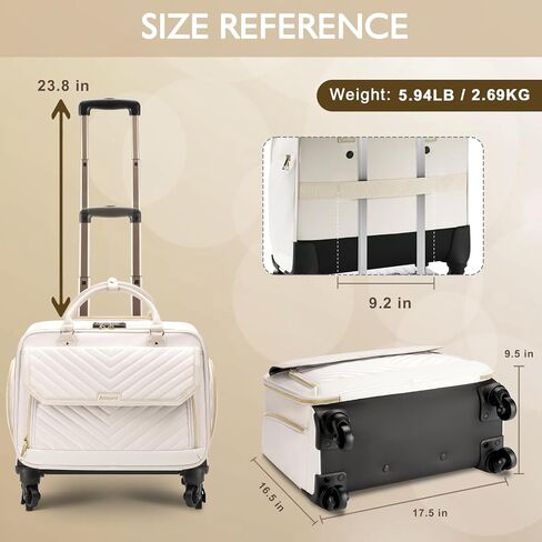 Rolling Briefcase for Women with 4 Spinner Wheels and Telescopic Extendable Handle, Laptop Bag with Wheels, Roller Computer Bag for Work Travel Carry On Luggage, TSA Friendly Design, Beige in Kuwait