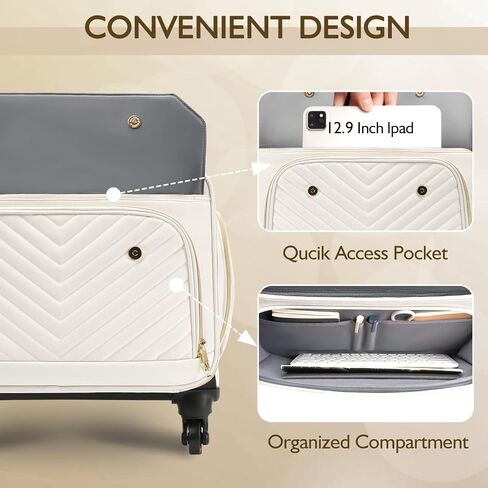 Rolling Briefcase for Women with 4 Spinner Wheels and Telescopic Extendable Handle, Laptop Bag with Wheels, Roller Computer Bag for Work Travel Carry On Luggage, TSA Friendly Design, Beige in Kuwait