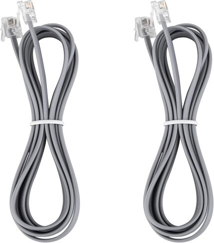 LanSenSu RJ12 Cable Phone Cord RJ12 6P6C Male to Male Straight Wired for Both Data and Voice Use Silver - 10Feet 2Pack in Saudi Arabia