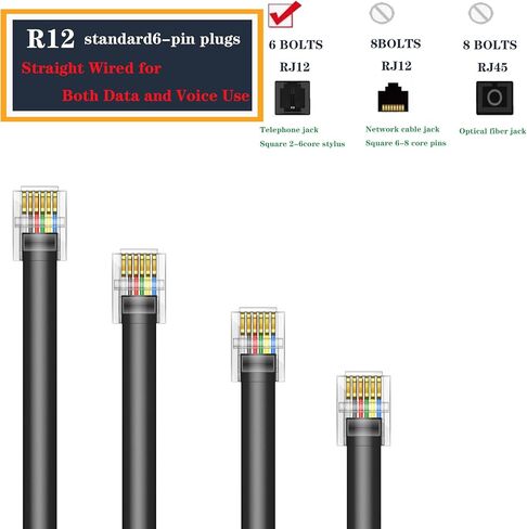 LanSenSu RJ12 Cable Phone Cord RJ12 6P6C Male to Male Straight Wired for Both Data and Voice Use Silver - 10Feet 2Pack in Saudi Arabia