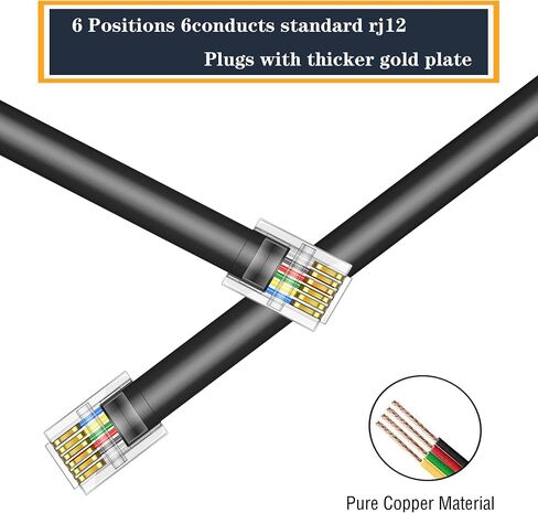 LanSenSu RJ12 Cable Phone Cord RJ12 6P6C Male to Male Straight Wired for Both Data and Voice Use Silver - 10Feet 2Pack in Saudi Arabia