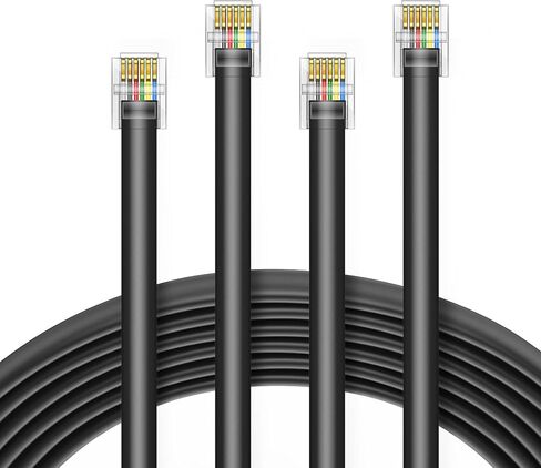 LanSenSu RJ12 Cable Phone Cord RJ12 6P6C Male to Male Straight Wired for Both Data and Voice Use Silver - 10Feet 2Pack in Saudi Arabia