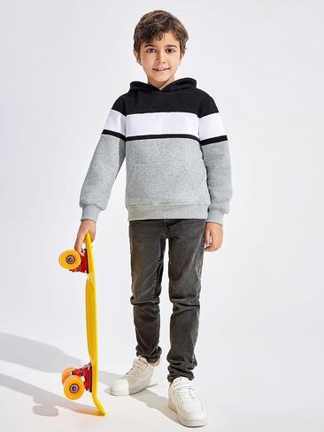 Haloumoning Boys Color Block Pullover Hoodies Kids Fashion Hooded Sweatshirts with Kangaroo Pockets in Saudi Arabia