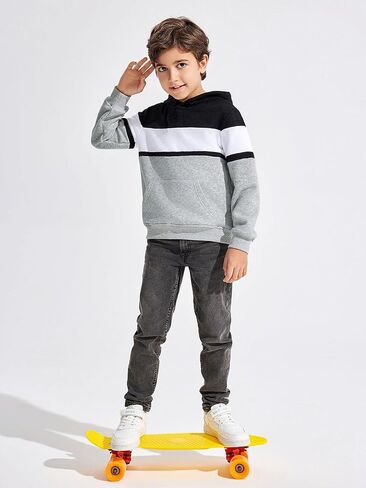 Haloumoning Boys Color Block Pullover Hoodies Kids Fashion Hooded Sweatshirts with Kangaroo Pockets in Saudi Arabia