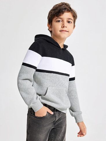 Haloumoning Boys Color Block Pullover Hoodies Kids Fashion Hooded Sweatshirts with Kangaroo Pockets in Saudi Arabia