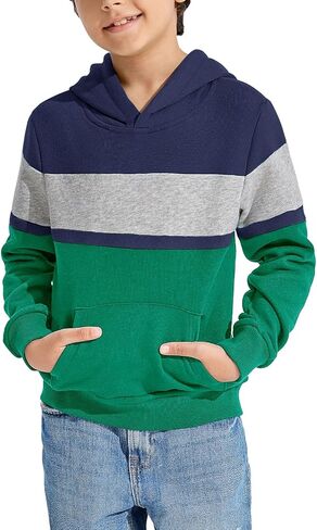 Haloumoning Boys Color Block Pullover Hoodies Kids Fashion Hooded Sweatshirts with Kangaroo Pockets in Kuwait