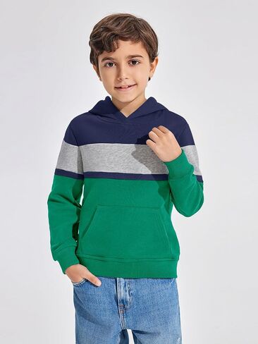 Haloumoning Boys Color Block Pullover Hoodies Kids Fashion Hooded Sweatshirts with Kangaroo Pockets in Kuwait
