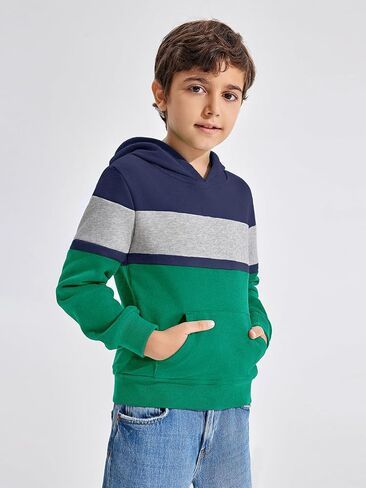 Haloumoning Boys Color Block Pullover Hoodies Kids Fashion Hooded Sweatshirts with Kangaroo Pockets in Kuwait