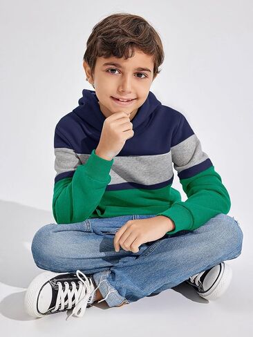 Haloumoning Boys Color Block Pullover Hoodies Kids Fashion Hooded Sweatshirts with Kangaroo Pockets in Kuwait