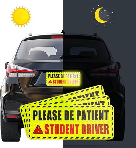 Student Driver Magnet for Car,Please Be Patient Student Driver Sticker Girls and Boys New Student Driver Sticker Safety Warning Signs,High Reflective,Reusable Movable,Set of 3. 3.5" x 9" in Kuwait