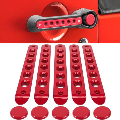 E-cowlboy Grab Handle Inserts Cover+Push Button Knobs Cover Trim for Jeep Wrangler JK JKU Sahara Rubicon Unlimited 2007-2018 Exterior Door Handle Decoration Accessories Aluminum (Red) in Kuwait