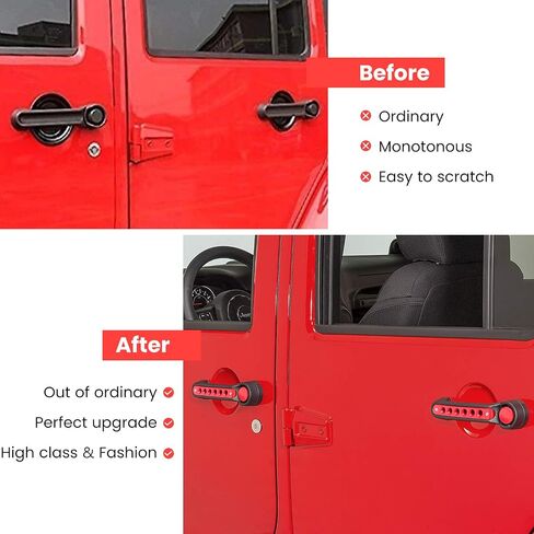 E-cowlboy Grab Handle Inserts Cover+Push Button Knobs Cover Trim for Jeep Wrangler JK JKU Sahara Rubicon Unlimited 2007-2018 Exterior Door Handle Decoration Accessories Aluminum (Red) in Kuwait