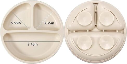 PandaEar Silicone Baby Feeding Set with Divided Suction Plate | 2 Pack Suction Plates, 2 Pack Tiny Cups, 2 Spoons & 2 Forks, Baby Led Weaning, Self Feeding Utensils, Light Tan/Walnut in Saudi Arabia