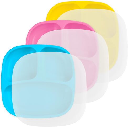Re-Play Divided Toddler Plates Set of 3 - Deep-Walled 3 Compartment Kids Plates for Picky Eaters - Dishwasher & Microwave Safe - BPA-Free - Made in USA, Princess in Saudi Arabia