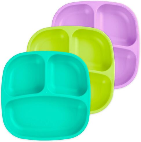Re-Play Divided Toddler Plates Set of 3 - Deep-Walled 3 Compartment Kids Plates for Picky Eaters - Dishwasher & Microwave Safe - BPA-Free - Made in USA, Princess in Kuwait