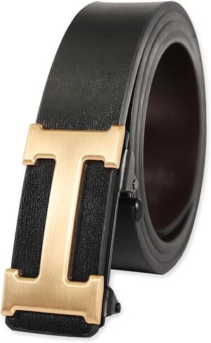 Men&Womens Leather Dress Belt Business Automatic Buckle Belt Color:Black Silver Gold in Saudi Arabia